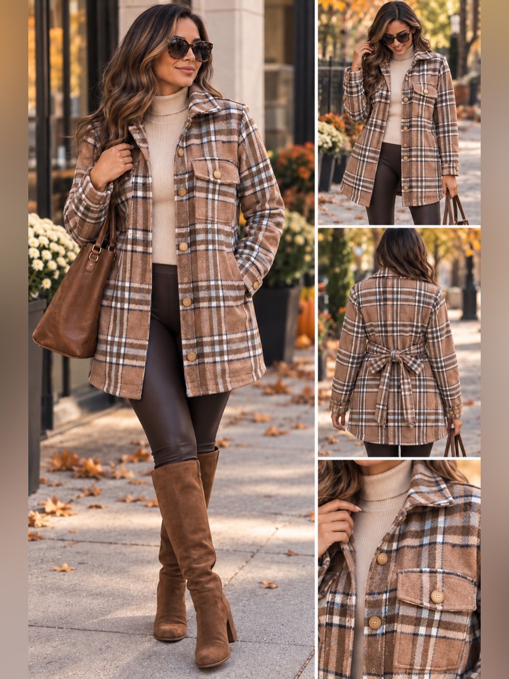 Kori Brown Plaid Button-Front Pea Coat
